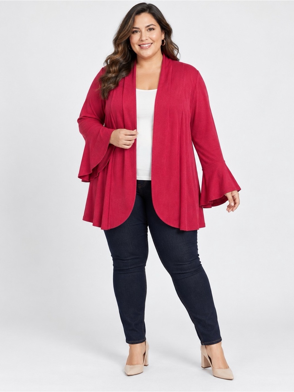 Chico's Open-Front Bell-Sleeve Cardigan - Berry Red